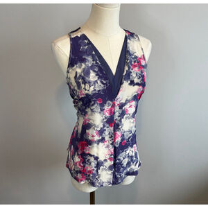 Rebecca Taylor Women's Silk Floral Pink and Purple Top, SZ 4